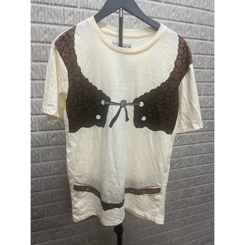 DreamWorks Shrek Costume Graphic Tee Cream Brown Vest Print Mens Small‎ SM/C